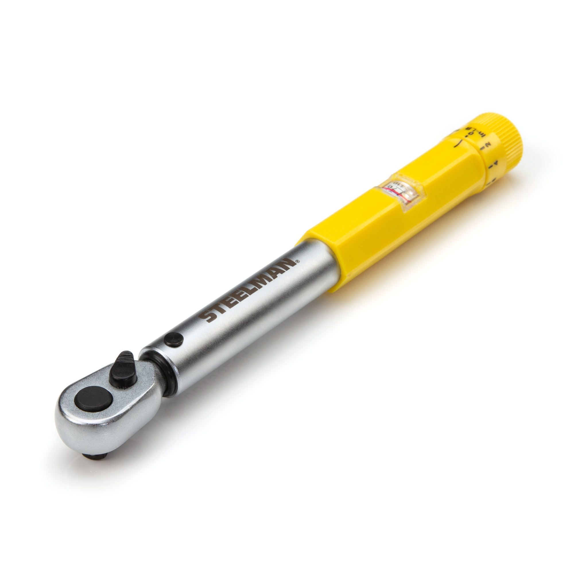 STEELMAN 1/4-Inch Drive Micro-Adjustable Torque Wrench with Yellow Hi-Viz Handle, 30-150 Inch-Pounds, Model# 96249